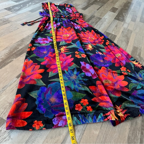 Farm Rio Black Flower Season Crushed Velvet Maxi Wrap Dress NWT Women’s Large - Picture 8 of 16